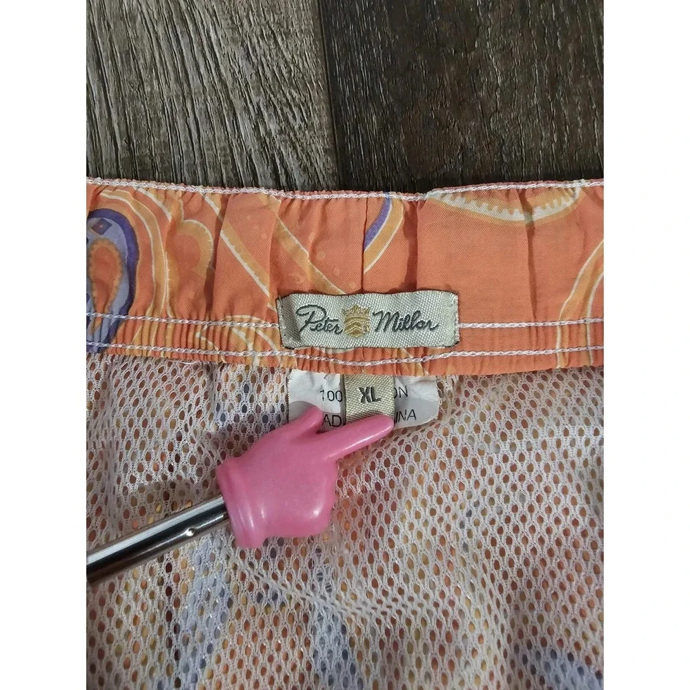 Peter Millar Swim Trunks mesh Lined Paisley Mens XL Orange/Purple drawstring